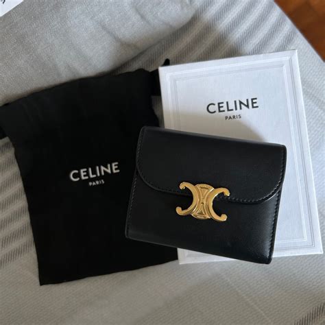 celine mini triomphe in shiny calfskin|Celine sentimental triomphe wallet.